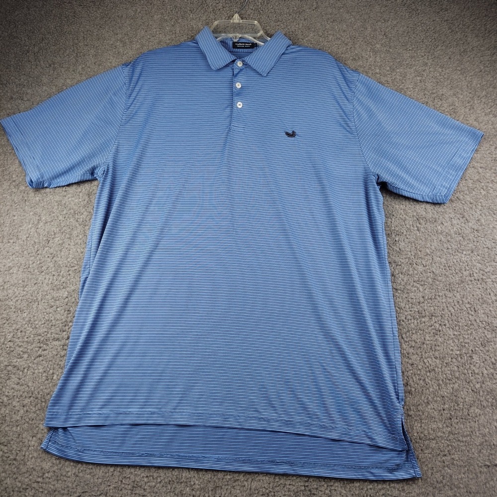 Southern Marsh Polo Mens XL Blue Striped Performance Short Sleeve EUC